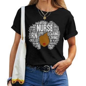 Rn Nurse Afro Word Art Gift African American Nurses Women T-shirt - Seseable