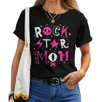 Rockstar Mom Birthday Party Theme Shirt Outfit Tee Women T-shirt | Mazezy