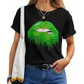 Saint Patricks Day Shamrock Graphic Irish Sexy Lips Womens Women T-shirt - Seseable