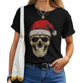 Santa Hat Sugar Skull Day Of The Dead Christmas Skull Women T-shirt | Mazezy