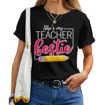 She Is My Teacher Bestie Couple Matching Outfit Apparel Women T-shirt - Seseable