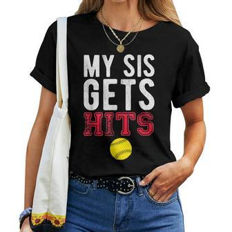 My Sis Gets Hits Softball Brother Sister Women T-shirt | Mazezy