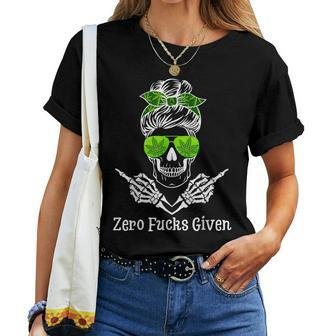 Skull Messy Bun Mom Weed Leaf 420 Marijuana Women T-shirt | Mazezy