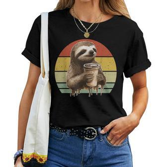 Sloth Drinking Coffee Sloths And Coffee Lover Vintage Women T-shirt | Mazezy