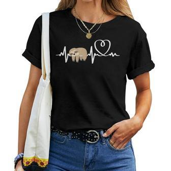 Sloth Hearts Ekg Heartbeat Sleepy Women T-shirt - Seseable