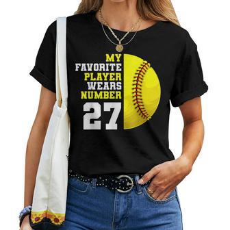 Softball Mom Dad My Favorite Player Wears Number 27 Women T-shirt Casual Daily Crewneck Short Sleeve Graphic Basic Unisex Tee
