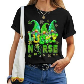 St Patricks Day Gnome Nurse Scrubs Top Nursing Lucky Women T-shirt - Seseable