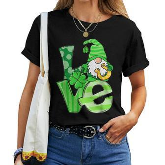 St Patricks Day Love Gnomes Shamrock Horseshoe Irish Gnome Women T-shirt - Seseable