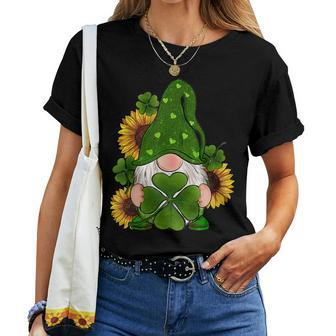 Sunflower Gnome Shamrocks Irish Love St Patricks Day Lucky Women T-shirt - Seseable