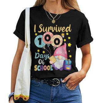 I Survived 100 Days Of School Funny Gnomes Teacher Kids Gift Women T-shirt - Seseable