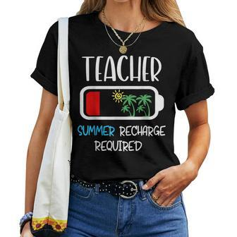 Teacher Summer Recharge Required Summer Vacation Teacher Women Crewneck Short T-shirt - Thegiftio UK