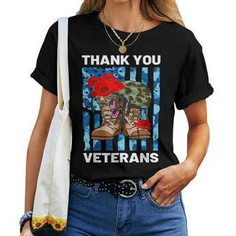Thank You Veterans Combat Boots Poppy Flower Veteran Day V2 Women T-shirt - Seseable