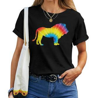 Tie Dye Lion Rainbow Print Lionet Cub Hippie Peace Gift Women T-shirt - Seseable