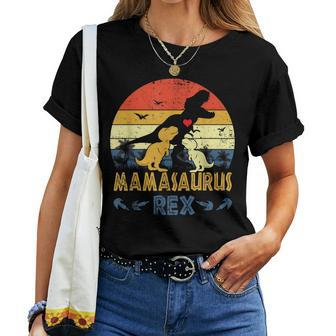 Trex Dinosaur Mamasaurus Pajama Dino Twin Mom Women T-shirt | Mazezy