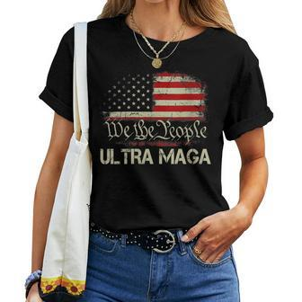Womens Ultra Maga Anti Biden Us Flag Pro Trump Trendy Women T-shirt | Mazezy
