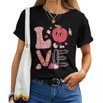 Valentine Teacher Love Retro Groovy Valentines Day Teachers Women T-shirt - Seseable