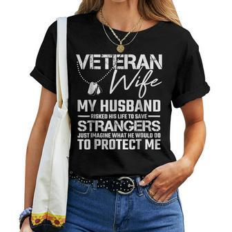Veteran Wife Army Husband Soldier Saying Cool Military Women T-shirt | Mazezy