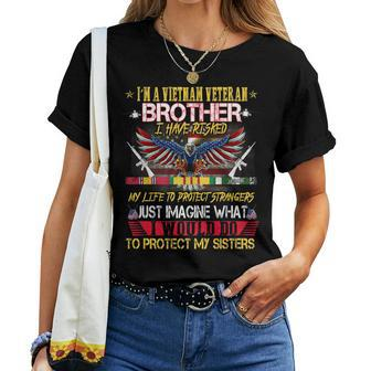 Vietnam Veteran Sisters Proud Vet Brother Fathers Day Women T-shirt - Seseable