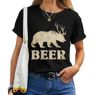 Vintage Bear Deer Funny Beer Women T-shirt - Seseable