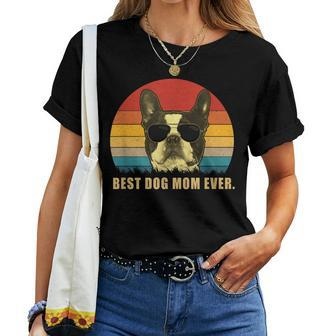Vintage Best Dog Mom Ever Boston Terrier Women T-shirt - Seseable