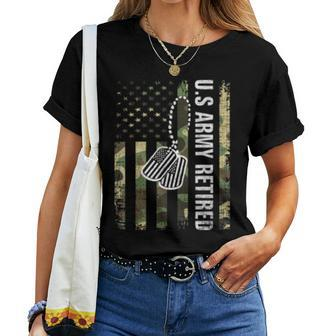 Vintage Camo Us Army Retired American Flag Veteran Day Women T-shirt | Mazezy UK