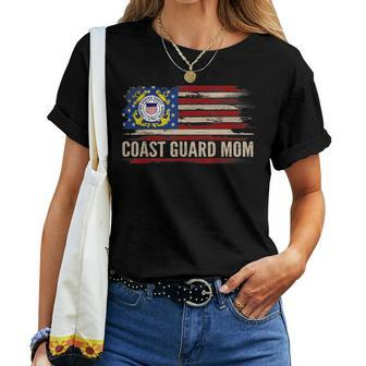 Vintage Coast Guard Mom American Flag Veteran Gift Women T-shirt - Seseable