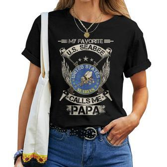 Vintage My Favorite Us Seabee Veteran Calls Me Papa Women T-shirt - Seseable
