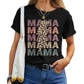 Vintage Mama Lightning Bolt Leopard Mom Life Women T-shirt | Mazezy