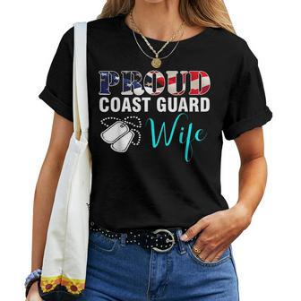 Vintage Proud Coast Guard Wife With American Flag Gift Women T-shirt - Seseable