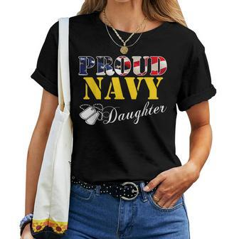 Vintage Proud Navy Daughter With American Flag Gift Veteran Women T-shirt - Seseable