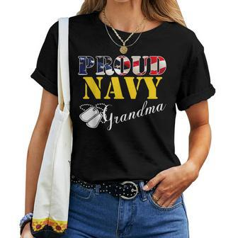 Vintage Proud Navy Grandma With American Flag Gift Veteran Women T-shirt - Seseable