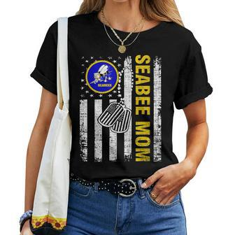 Vintage Seabee Mom American Flag Cool Veteran Day Women T-shirt | Mazezy