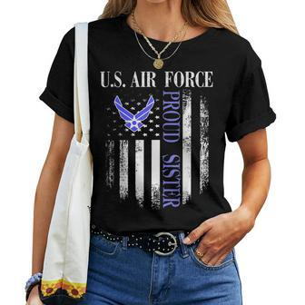 Vintage US Air Force Proud Sister With American Flag Women T-shirt - Seseable