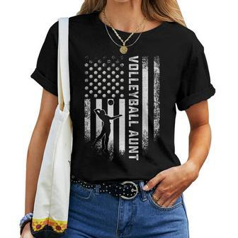 Vintage Usa American Flag Proud Volleyball Aunt Silhouette Women T-shirt - Seseable