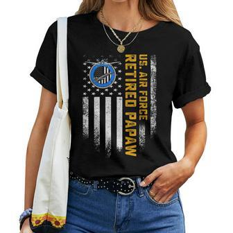 Vintage Usa Flag Retired Us Air Force Veteran Papaw Women T-shirt - Seseable
