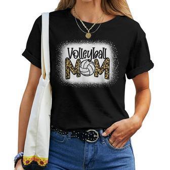 Volleyball Mom Leopard Bleached Funny Mothers Day Women  Women T-shirt Casual Daily Crewneck Short Sleeve Graphic Basic Unisex Tee