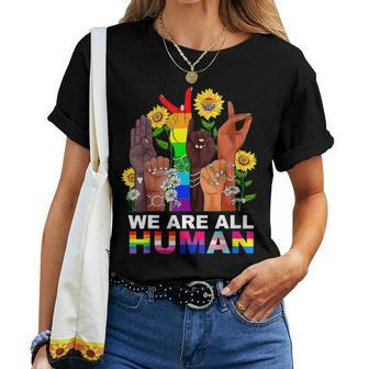 We Are All Human Pride Ally Rainbow Lgbt Flag Gay Pride Gift For Womens Women Crewneck Short T-shirt - Thegiftio UK