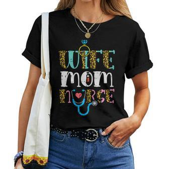 Womens Wife Mom Nurse Scrub Top Rn Mama Mommy Women Women T-shirt | Mazezy