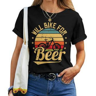 Will Bike For Beer Funny Bike Lovers Biking Vintage Women T-shirt - Seseable