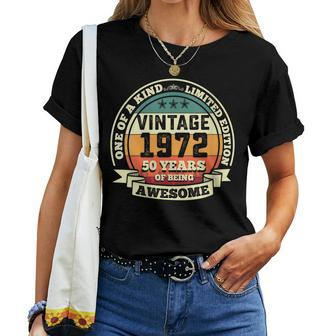 Womens 50Th Birthday Vintage Retro Awesome 1972 50 Years Old Women T-shirt - Seseable
