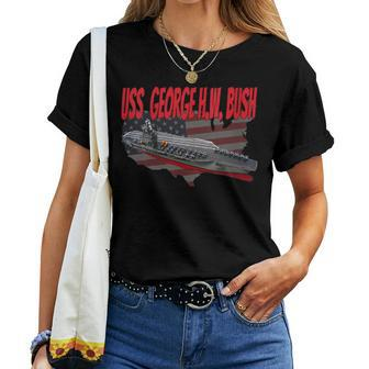 Womens Aircraft Carrier Uss George HW Bush Cvn-77 Grandpa Dad Son Women T-shirt - Seseable