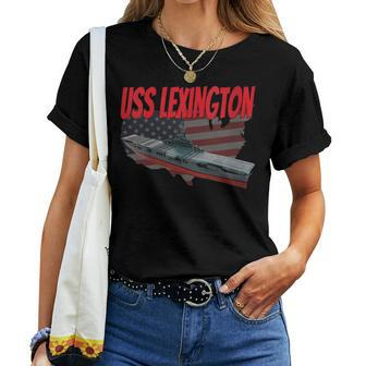 Womens Aircraft Carrier Uss Lexington Cv-16 Veteran Grandpa Dad Son Women T-shirt - Seseable