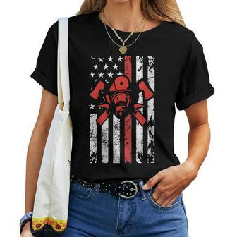 Womens American Flag Fire Fighter Women T-shirt - Seseable