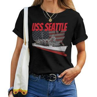 Womens American Military Ship Uss Seattle Aoe-3 Veteran Father Son Women T-shirt - Seseable