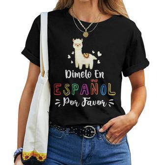 Womens En Espanol Por Favor Bilingual Spanish Teacher Llama Women T-shirt - Seseable