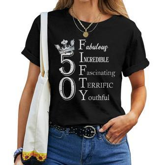 Womens Fabulous Fifty 50Th Birthday 50 Years Old Bday Queen  Women T-shirt Casual Daily Crewneck Short Sleeve Graphic Basic Unisex Tee