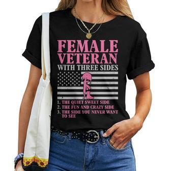 Womens Female Veteran With Three Sides Women Veteran Mother Grandma Women T-shirt - Seseable