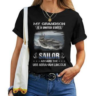 Womens My Grandson Is A Sailor Aboard Uss Abraham Lincoln Cvn 72 Women T-shirt - Seseable