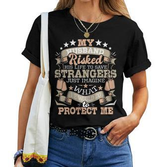 Womens My Husband Risked His Life - Us Army Veteran Wife Women T-shirt - Seseable