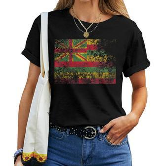 Womens Kanaka Maoli Hawaii Flag Distressed Vintage Design Women T-shirt - Seseable